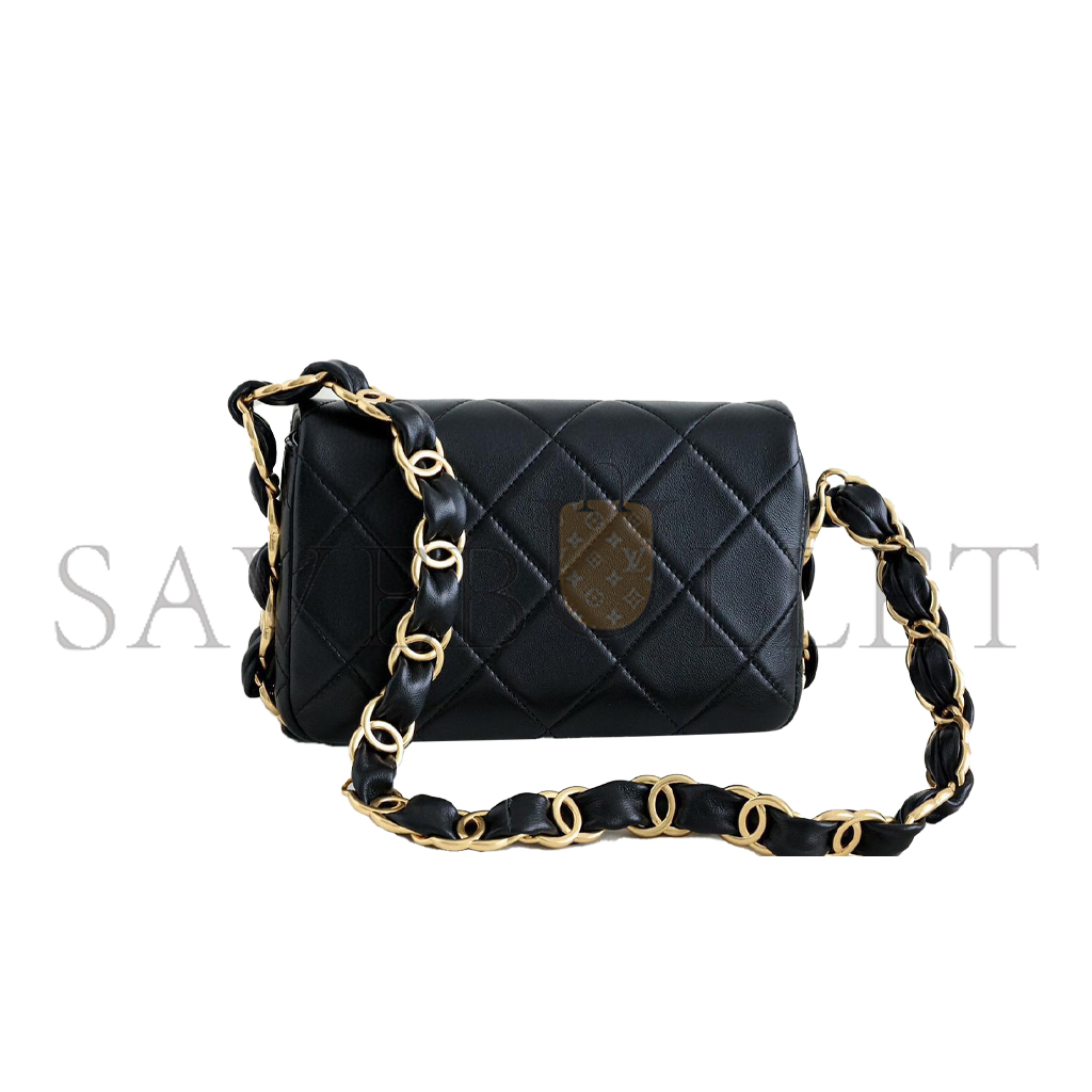 Ch*el double c thick chain cover mini black as5174 (17*12*4.5cm)